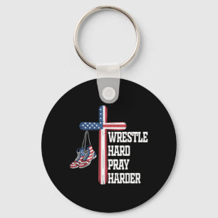 Youth Christian Wrestling Wrestle Hard Pray Harder Key Ring