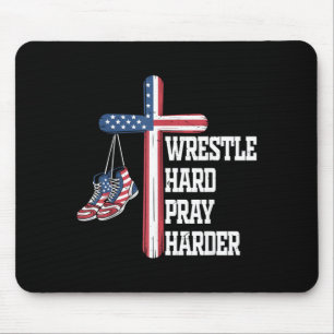 Youth Christian Wrestling Wrestle Hard Pray Harder Mouse Pad