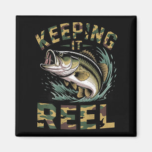 Youth fishing camo bass fish dad keeping reel magnet