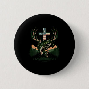 Youth hunting faith fishing cross camo christian 6 cm round badge