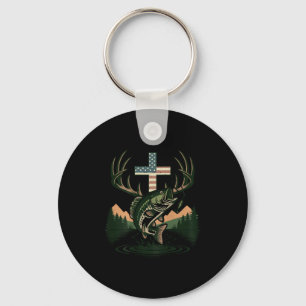 Youth hunting faith fishing cross camo christian key ring