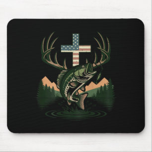 Youth hunting faith fishing cross camo christian mouse pad