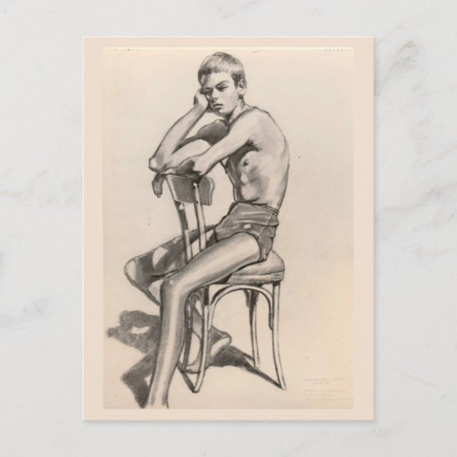 Youth in Swimwear Sitting on a Chair Postcard (Front)
