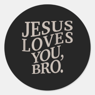 Youth Jesus Loves You Bro Funny Christian Boy Kids Classic Round Sticker