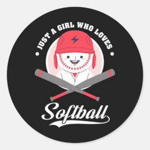 Youth Kids Softll League Just A Girl Who Loves Sof Classic Round Sticker
