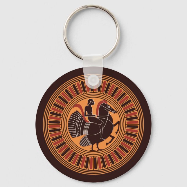 Youth Riding A Mythical Hippalektryon Key Ring (Front)