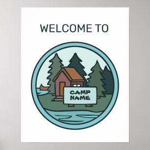 Youth summer camp island cabin w/custom sign