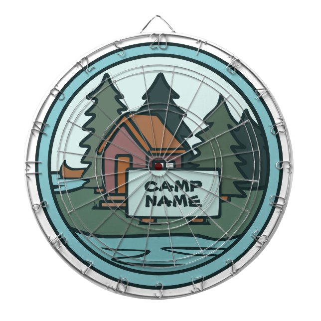 Youth summer camp island cabin w/custom sign dartboard (Front)
