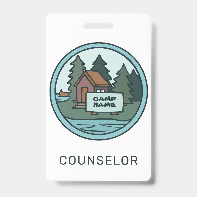 Youth summer camp island cabin w/custom sign ID badge (Front)