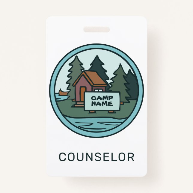 Youth summer camp island cabin w/custom sign ID badge (Front)
