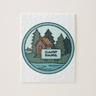 Youth summer camp island cabin w/custom sign jigsaw puzzle