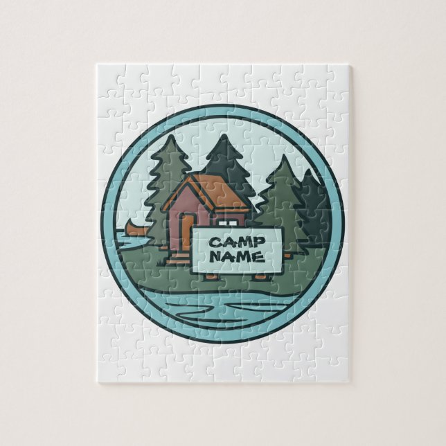 Youth summer camp island cabin w/custom sign jigsaw puzzle (Vertical)