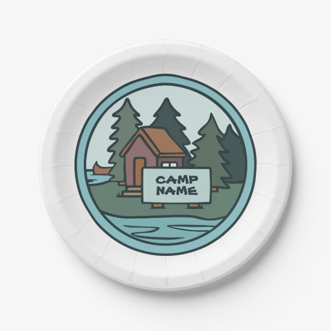 Youth summer camp island cabin w/custom sign paper plate (Front)