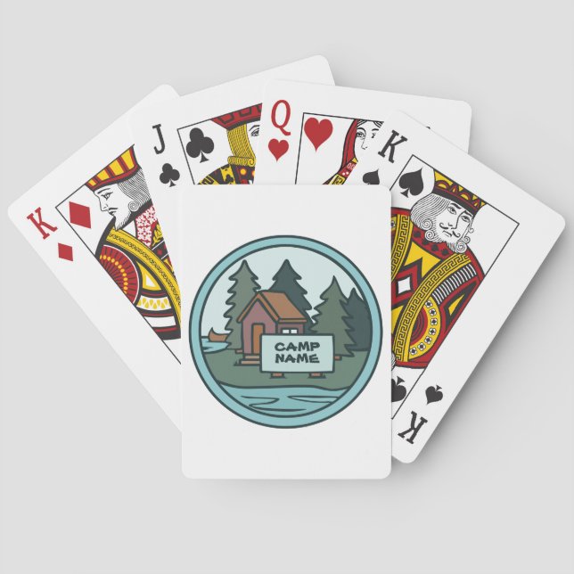 Youth summer camp island cabin w/custom sign playing cards (Back)