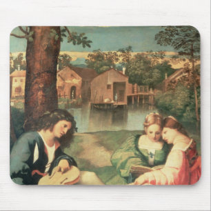 Youth with a guitar and two girls sitting mouse pad