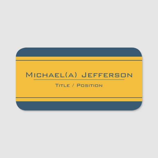 Youthful Yellow & Confident Blue Attention-grabber Name Tag (Front)