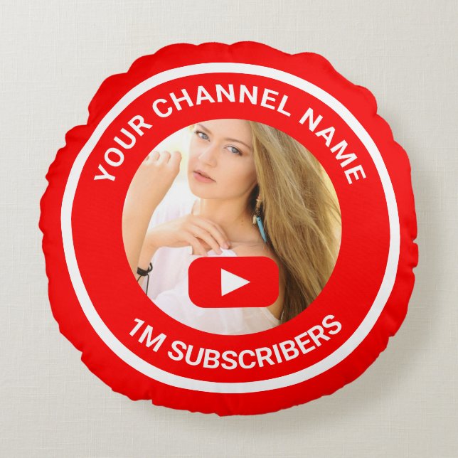 Youtube Channel Personalised Photo Youtuber Gift Round Cushion (Front)