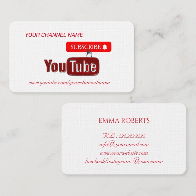  Youtube Channel , Youtuber  Business Card (Front/Back)