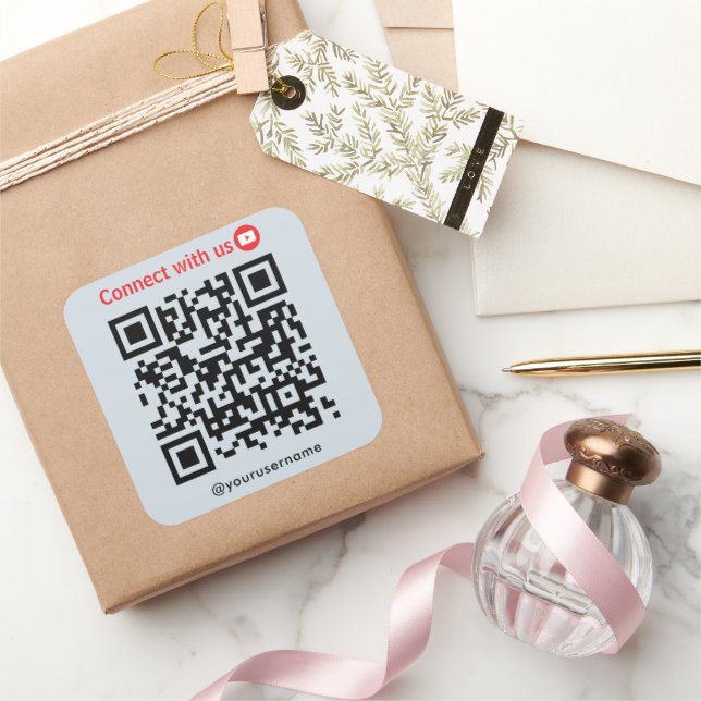 Youtube Connect With Us Qr Code Soft Navy Square Sticker (Gifting)