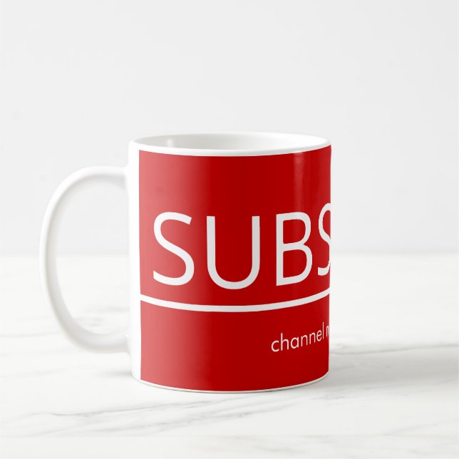 YOUTUBE SUBSCRIBE CHANNEL NAME HANDLE RED TEMPLATE COFFEE MUG (Left)