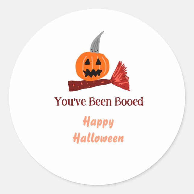 You've been Booed happy Halloween pumpink broom sc Classic Round Sticker (Front)