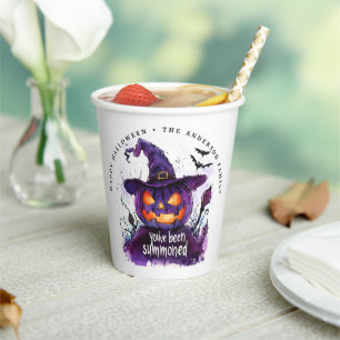 You've Been Summoned Purple Pumpkin Witch Paper Cups