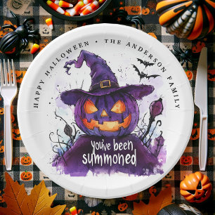 You've Been Summoned Purple Pumpkin Witch Paper Plate