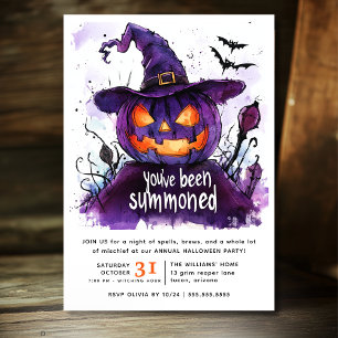 You've Been Summoned Watercolor Pumpkin Halloween Invitation