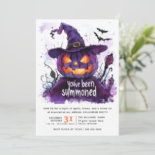 You've Been Summoned Watercolor Pumpkin Halloween Invitation