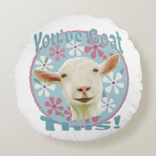 You've Goat This! Encouraging Goat Pink and Blue Round Cushion