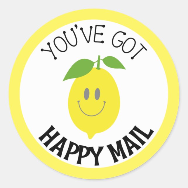 You've Got Happy Mail Lemon Yellow Round Sticker (Front)