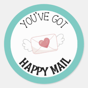 You've Got Happy Mail Round Sticker Turquoise