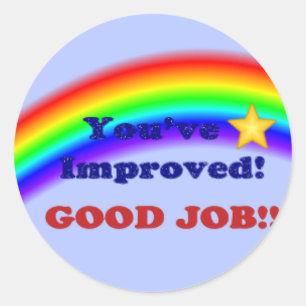 You've Improved! Rainbow Sticker, small Classic Round Sticker
