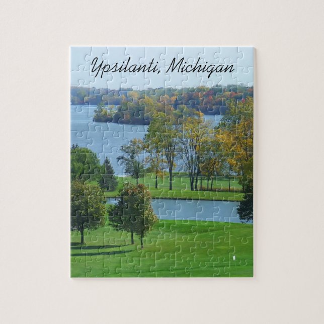Ypsilanti Michigan Golf Course on Lake Trees Jigsaw Puzzle (Vertical)
