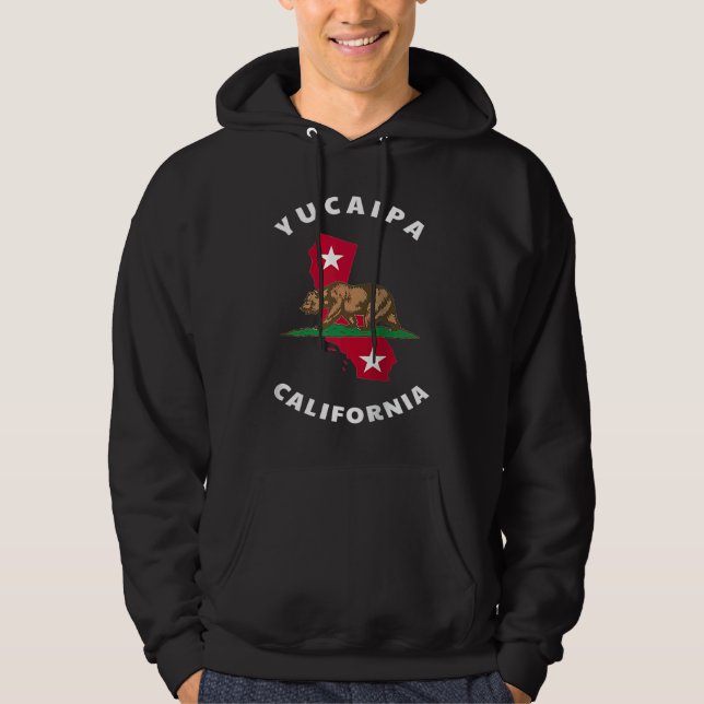 Yucaipa California CA Flag and Bear Badge Souvenir Hoodie (Front)