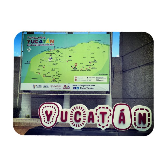 Yucatan Sign and Map, Mexico Photo Magnet (Horizontal)