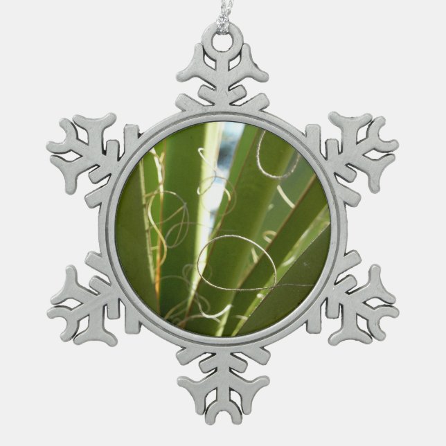 Yucca Leaves Green Nature Photography Snowflake Pewter Christmas Ornament (Front)