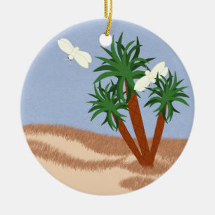 Yucca Plants and Yucca Moths Whimsical Cartoon Art Ceramic Ornament