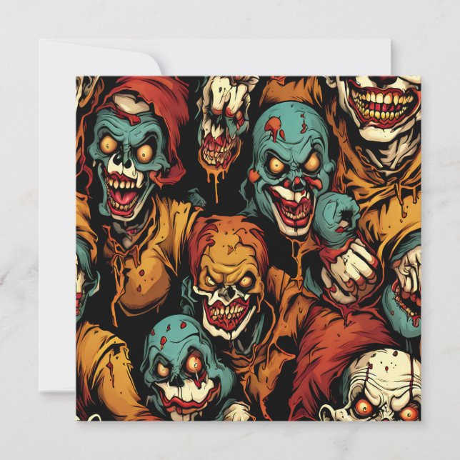 Yucky Scary Clown Zombies Holiday Card (Front)