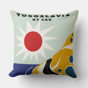 Yugoslavia By Car vintage travel poster Canvas Pri Cushion
