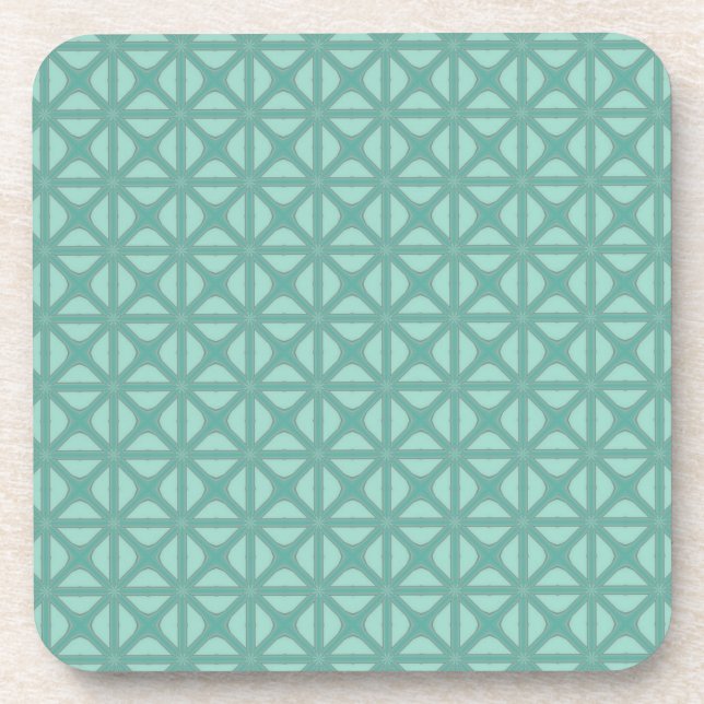 Yukka Green And Hint Of Pink Lattice Tile Pattern Coaster (Front)