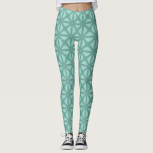 Yukka Green And Hint Of Pink Lattice Tile Pattern Leggings