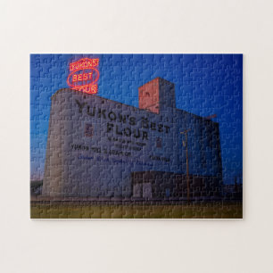 Yukon' Best Flour Mill Neon Sign At Dusk Jigsaw Puzzle