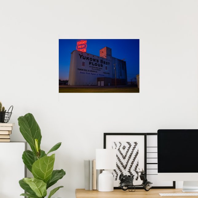 Yukon' Best Flour Mill Neon Sign At Dusk Poster (Home Office)