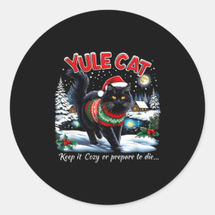 Yule Cat Keep It Cozy Funny Christmas Quote Classic Round Sticker