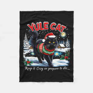 Yule Cat Keep It Cozy Funny Christmas Quote Fleece Blanket