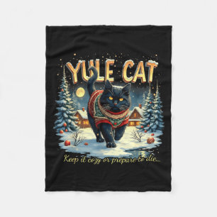 Yule Cat Keep It Cozy Funny Winter Quote  Fleece Blanket