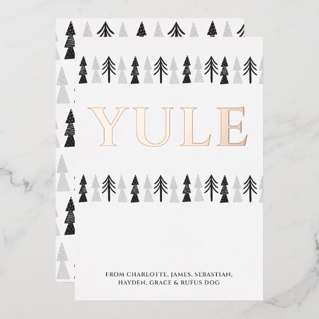 Yule Christmas Tree Personalised Foil Holiday Card (Front/Back)