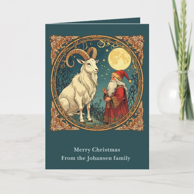 Yule Goat And Jultomten Scandinavian Winter  Card (Front)