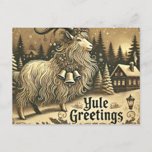 Yule Greetings - Festive Goat Holiday Art Postcard